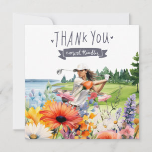 Golf Thank you card with flowers watercolor