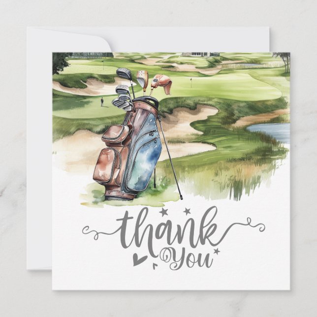 Golf Thank you card with golf bag watercolor (Front)