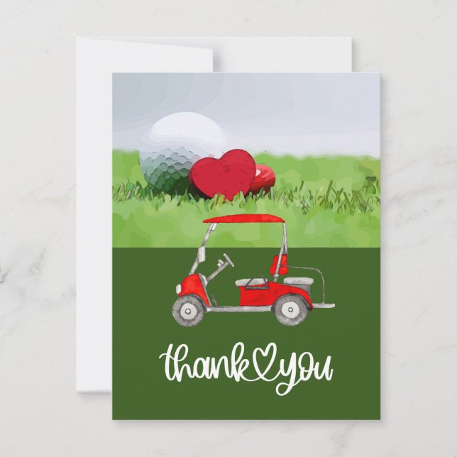 Golf Thank you card with golf ball and hearts love (Front)