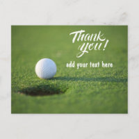 Golf  thank you card with golf ball next to hole 