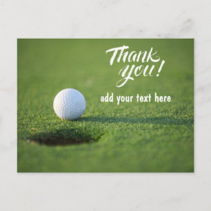 Golf  thank you card with golf ball next to hole 
