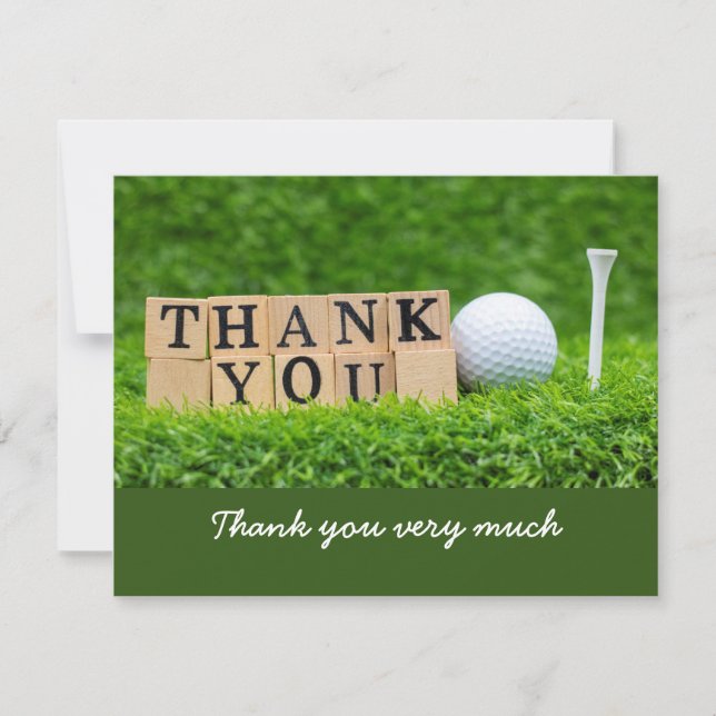Golf Thank you card with golf ball on green grass (Front)