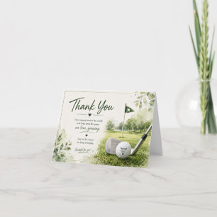 Golf Thank you card with golf ball on green grass