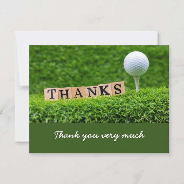 Golf Thank you card with golf ball on green grass (Front)