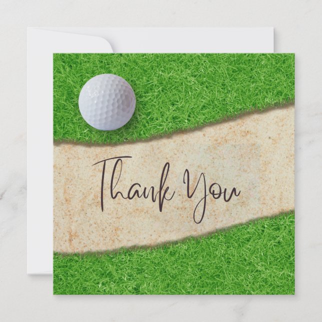 Golf  thank you card with golf ball on green grass (Front)