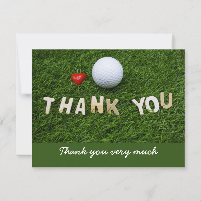 Golf Thank you card with golf ball on green grass (Front)
