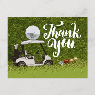 Golf  Thank you card with golf cart on green grass