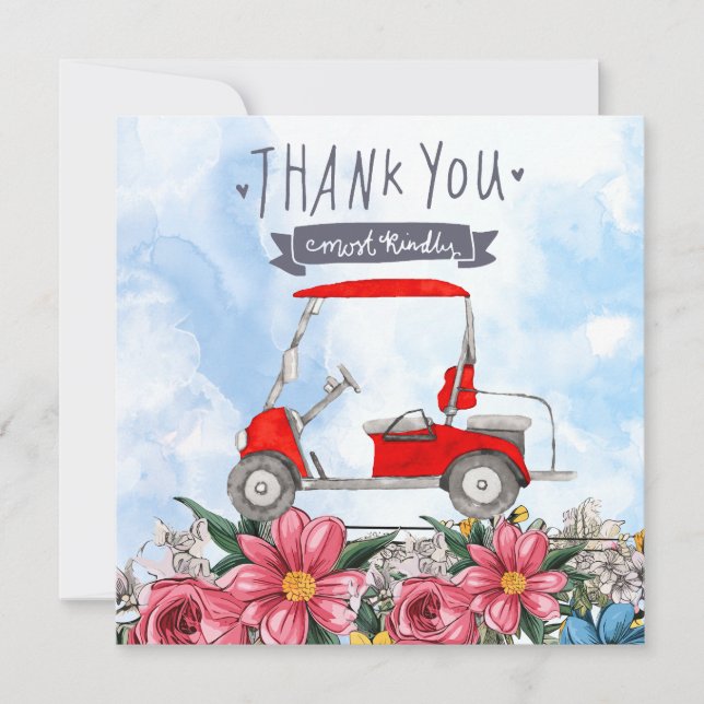 Golf Thank you card with golf cart watercolor (Front)