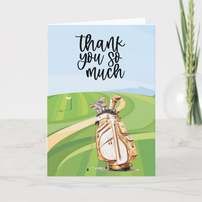 Golf Thank you card with golf cart watercolor (Front)