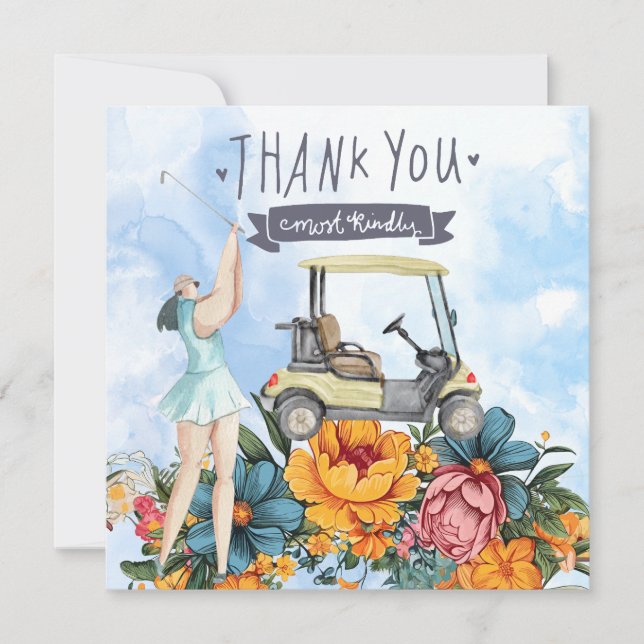 Golf Thank you card with golf cart watercolor (Front)