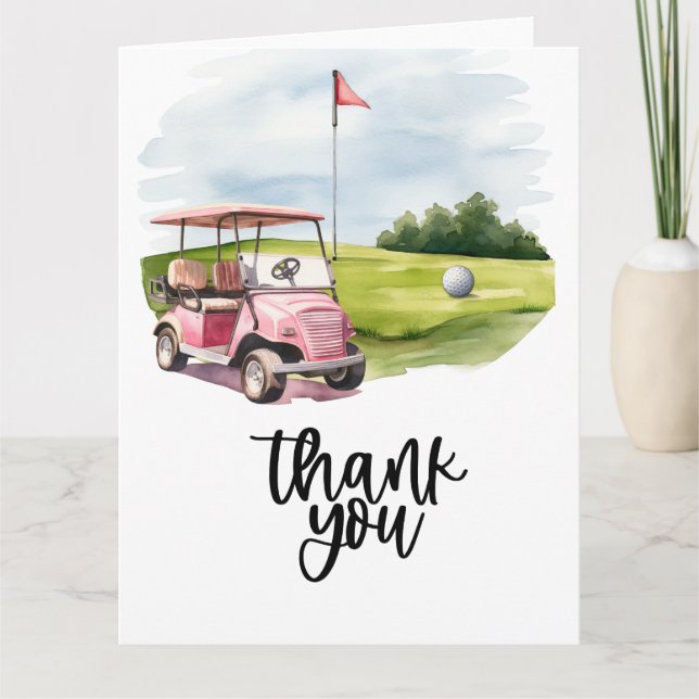 Golf Thank you card with golf cart watercolor (Front)