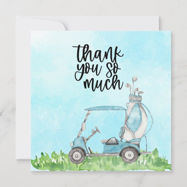 Golf Thank you card with golf cart watercolor (Front)