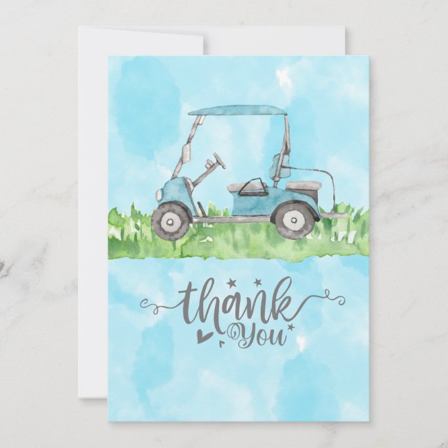 Golf Thank you card with golf cart watercolor (Front)