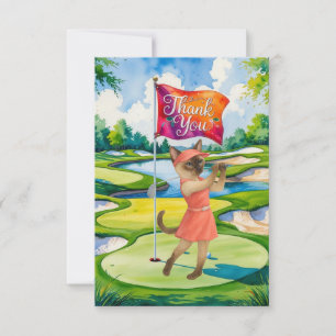 Golf Thank you card with golfer cat lover on green