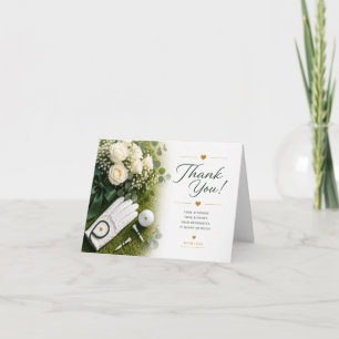 Golf Thank you card with white roses on green