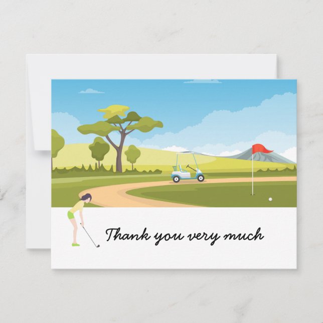 Golf Thank you card with woman golfer at green  (Front)