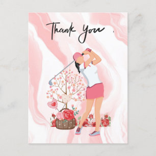 Golf Thank you card with woman golfer watercolor