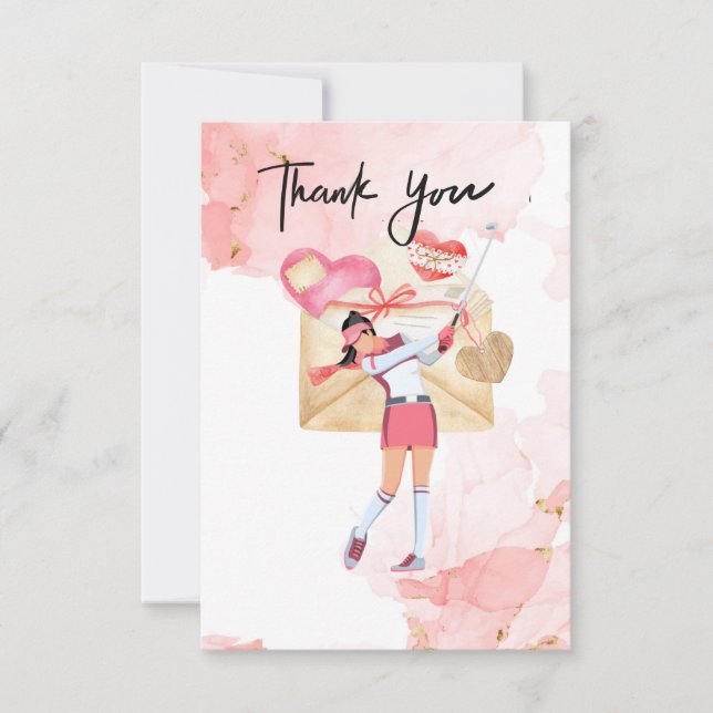 Golf Thank you card with woman golfer watercolor (Front)