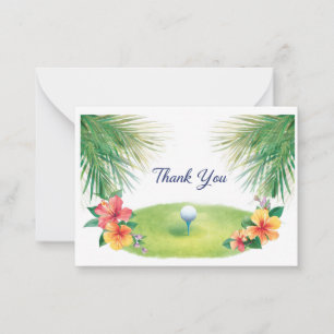 Golf Thank you golf ball on green Card