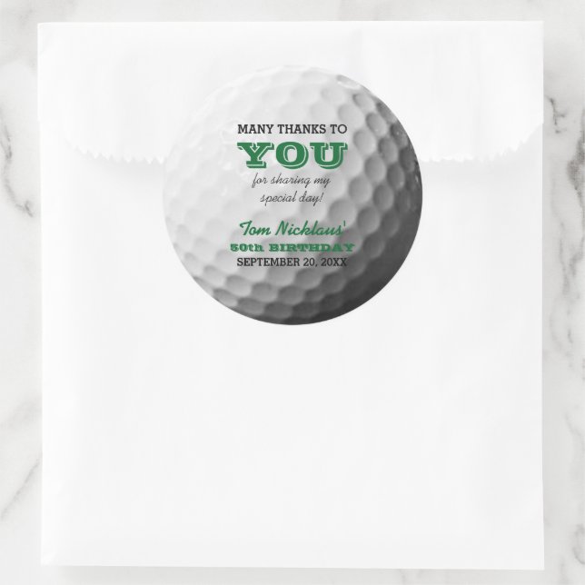 Golf Thank You Personalised Classic Round Sticker (Bag)