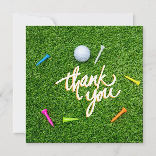 Golf Thank you with ball and colourful tee on gree (Front)