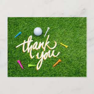 Golf Thank you with ball and colourful tee on gree Postcard