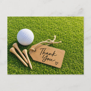 Golf Thank you with ball on green grass Postcard