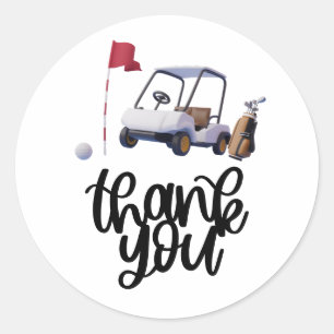 Golf Thank you with cart and flag Classic Round Sticker