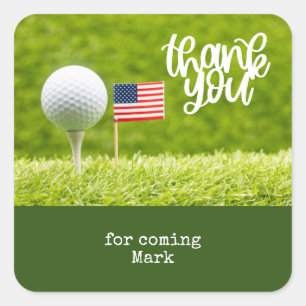 Golf Thank You with flag of America Square Sticker