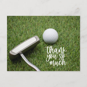 Golf Thank you with golf ball and putter on green Postcard