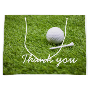 Golf Thank you with golf ball and tee on green Large Gift Bag