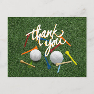 Golf Thank you with golf ball and tees on green   Postcard