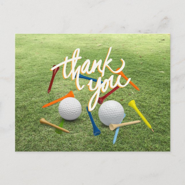 Golf Thank you with golf ball and tees on green    Postcard (Front)
