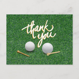 Golf Thank you with golf ball and tees on green    Postcard