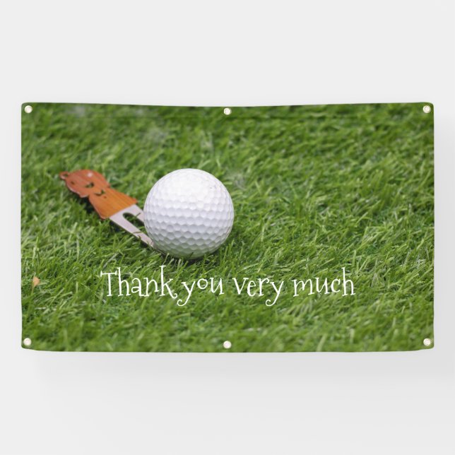 Golf Thank you with golf ball on green grass Banner (Horizontal)