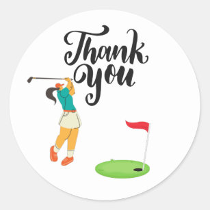 Golf Thank you with text and flag Golfer Woman Classic Round Sticker