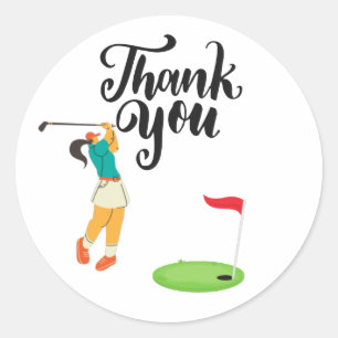Golf Thank you with text and flag Golfer Woman Classic Round Sticker