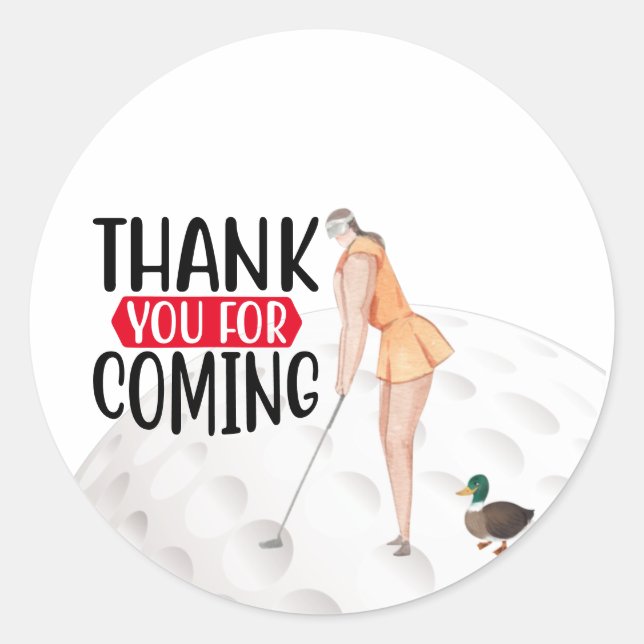 Golf Thank you with text and flag Golfer Woman  Classic Round Sticker (Front)