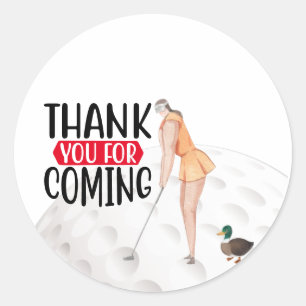 Golf Thank you with text and flag Golfer Woman  Classic Round Sticker