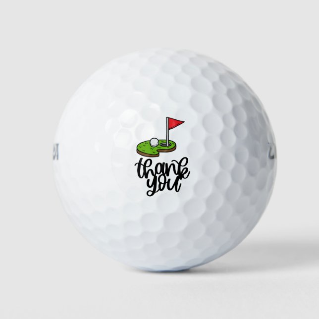 Golf Thank you with text and flag on green Golf Balls (Front)