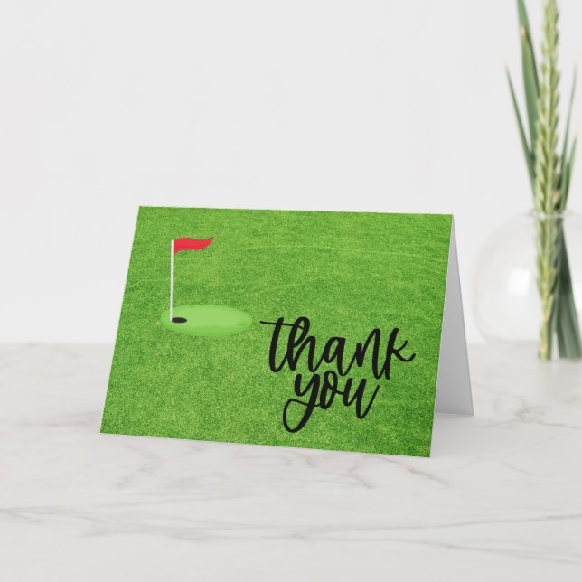 Golf Thank you with text and flag on green grass Card (Front)