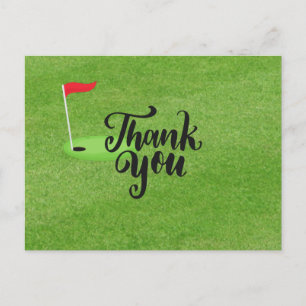 Golf Thank you with text and flag on green grass Postcard