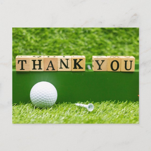 Golf Thank you wooden word on green grass Postcard (Front)