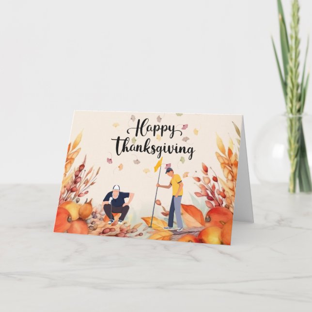 Golf Thanksgiving Autumn Greeting for Golfer Card (Front)