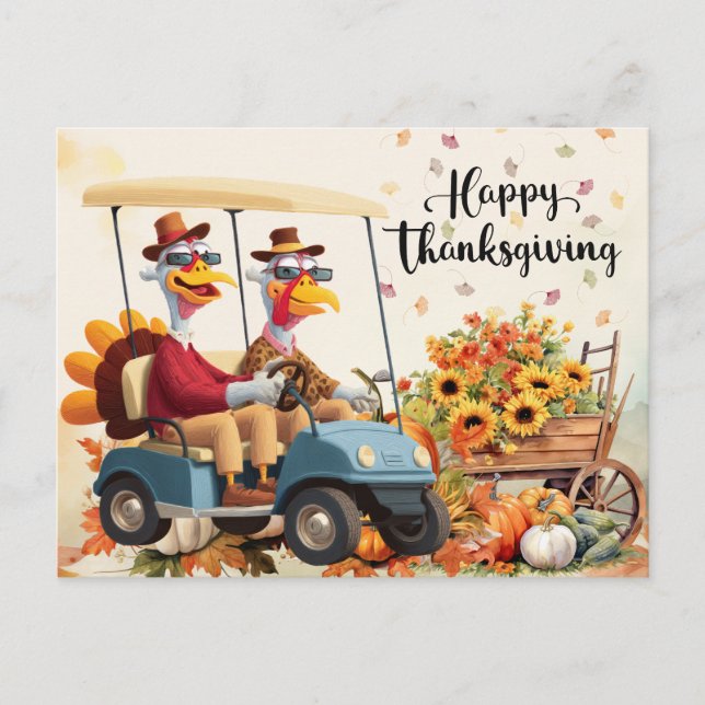 Golf Thanksgiving Autumn Greeting for Golfer Holiday Postcard (Front)