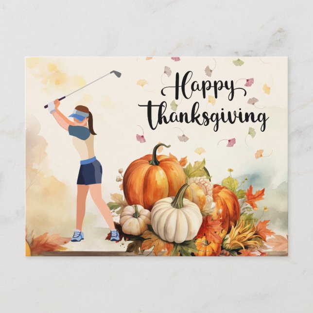 Golf Thanksgiving Autumn Greeting for Golfer Holiday Postcard (Front)