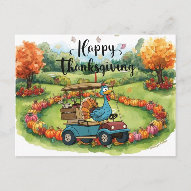 Golf Thanksgiving Autumn Greeting for Golfer Holiday Postcard (Front)