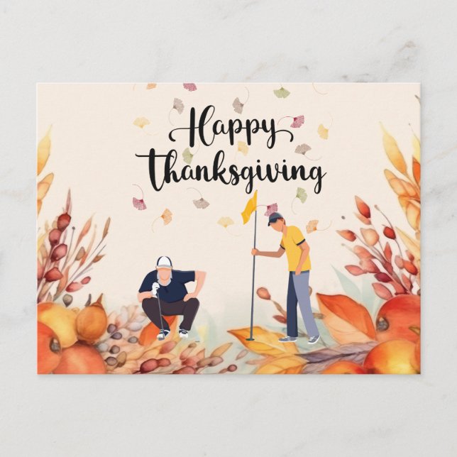 Golf Thanksgiving Autumn Greeting for Golfer Postcard (Front)