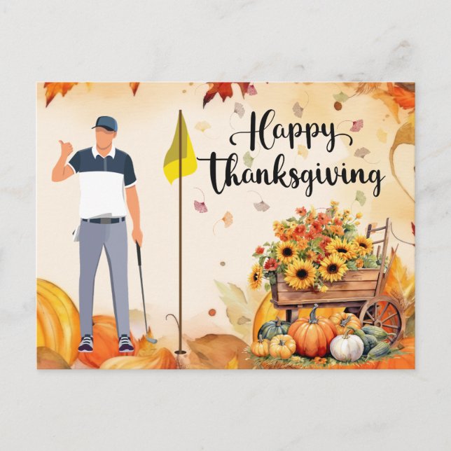 Golf Thanksgiving Autumn Greeting for Golfer Postcard (Front)
