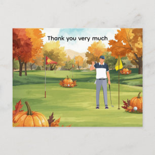 Golf Thanksgiving Autumn Greeting thank you card